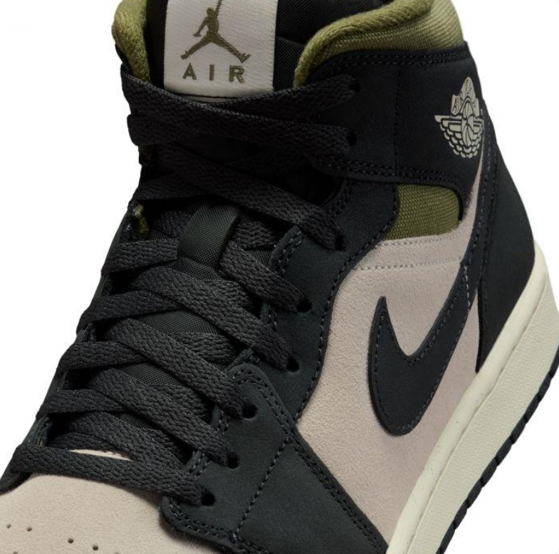 Air Jordan 1 Mid - Black / Sanddrift / Medium Olive