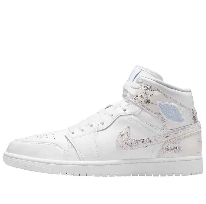 Air Jordan 1 Mid - White / Silver / Noise Print