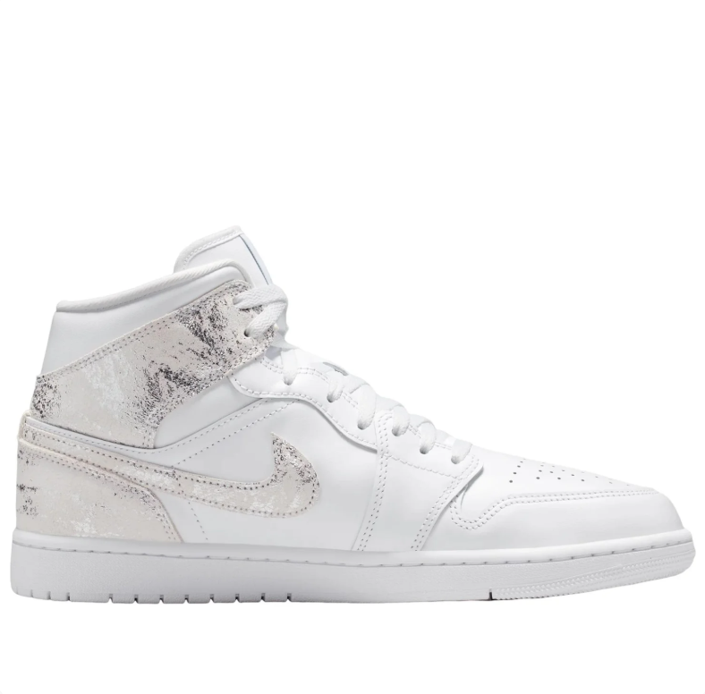 Air Jordan 1 Mid - White / Silver / Noise Print