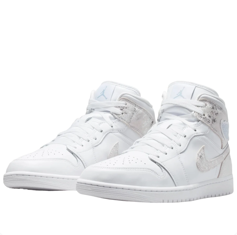 Air Jordan 1 Mid - White / Silver / Noise Print