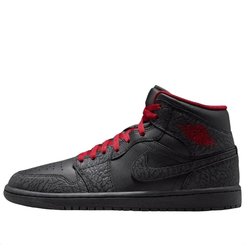 Air Jordan 1 Mid - Black / Gym Red / Elephant Print