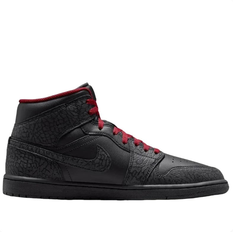 Air Jordan 1 Mid - Black / Gym Red / Elephant Print
