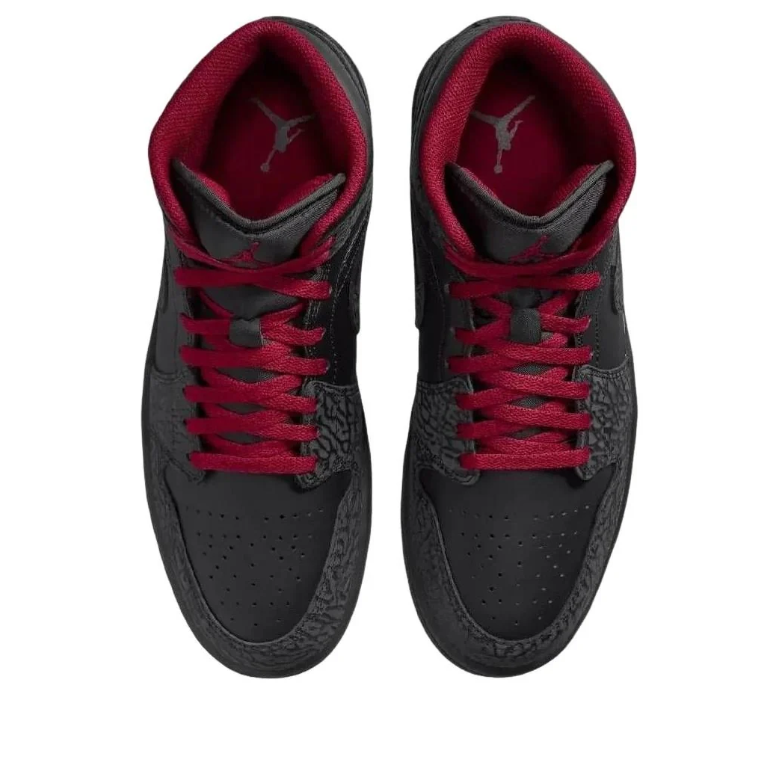 Air Jordan 1 Mid - Black / Gym Red / Elephant Print