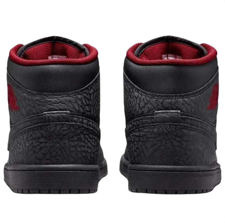 Air Jordan 1 Mid - Black / Gym Red / Elephant Print