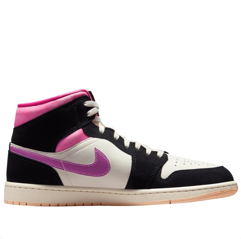 Air Jordan 1 Mid - Black / Fuchsia / Purple Smoke / Sail